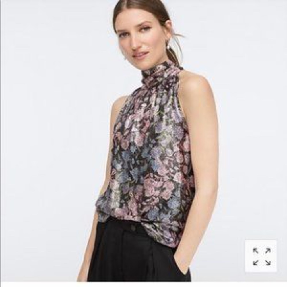 J. Crew Collection Floral Tie-Neck Jacquard Top